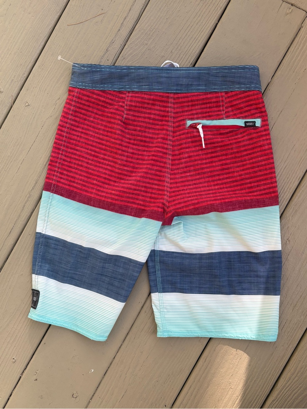 VANS Red, Blue & Teal Striped Swim/Board Shorts. Size: 27/14 boys XL - Picture 2 of 10